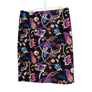Philosophy‎ Bold Floral Paisley Pencil Skirt Black Multi Womens 14 Stretch
